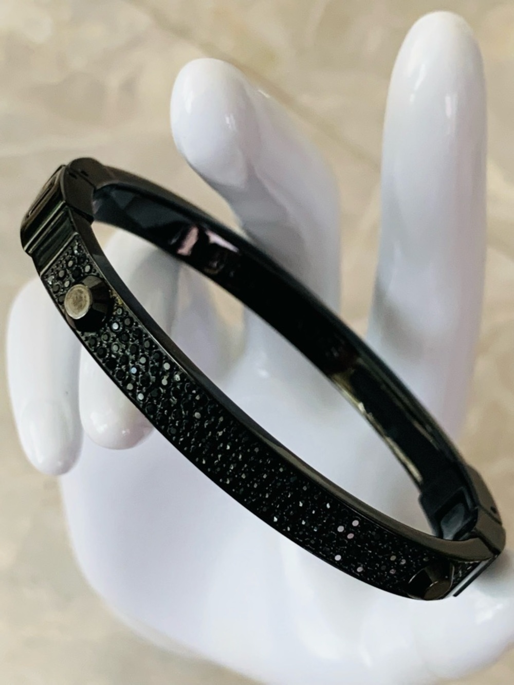 Michael Kors Black Heritage Astor Crystal-Textured Hinged Bangle